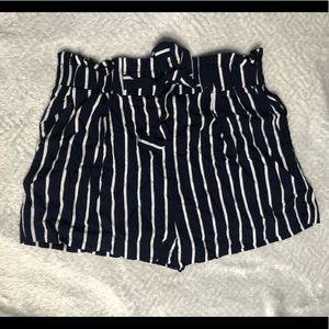Stripped Paper Bag Waist Shorts